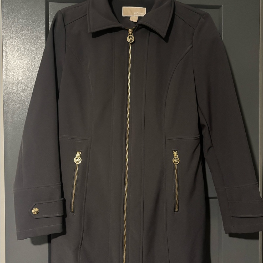 Michael Kors Women's Black Trench Coat with Gold Accents
